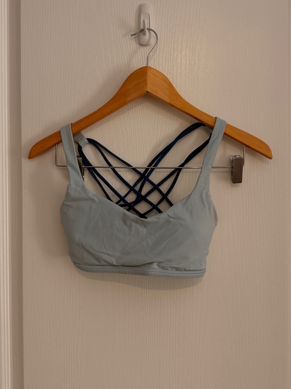 lululemon athletica Pale Blue Strappy-Back Sports Bra with Navy Accents